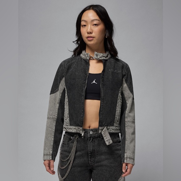 Jordan Jackets & Blazers - Nike Air Jordan Women's Moto Jacket black/Flat and pewter/gray colorway